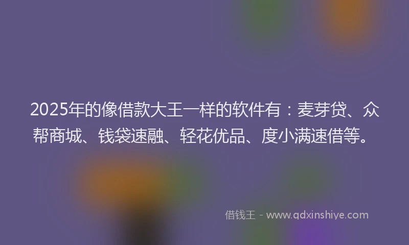 2025年的像借款大王一样的软件有：麦芽贷、众帮商城、钱袋速融、轻花优品、度小满速借等。