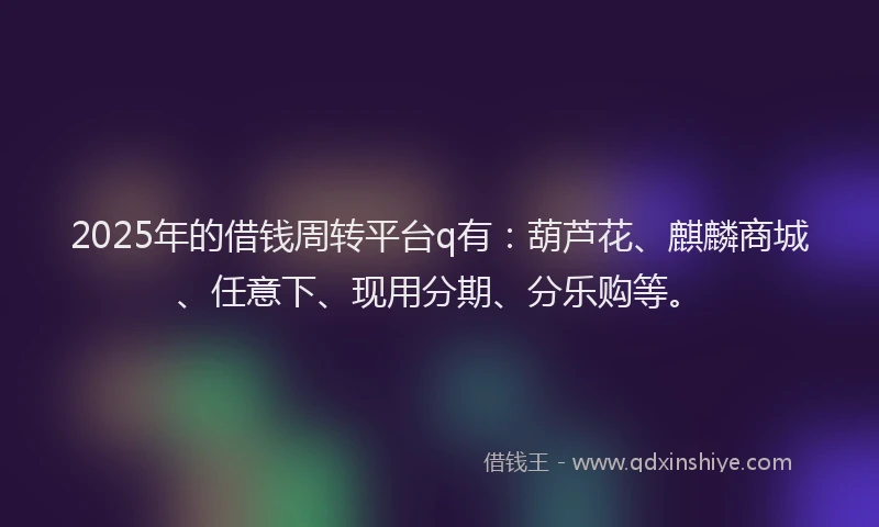 2025年的借钱周转平台q有：葫芦花、麒麟商城、任意下、现用分期、分乐购等。