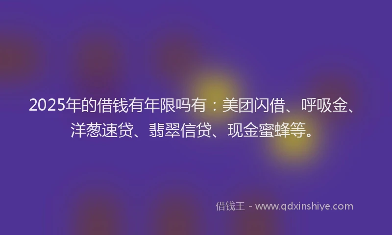 2025年的借钱有年限吗有：美团闪借、呼吸金、洋葱速贷、翡翠信贷、现金蜜蜂等。