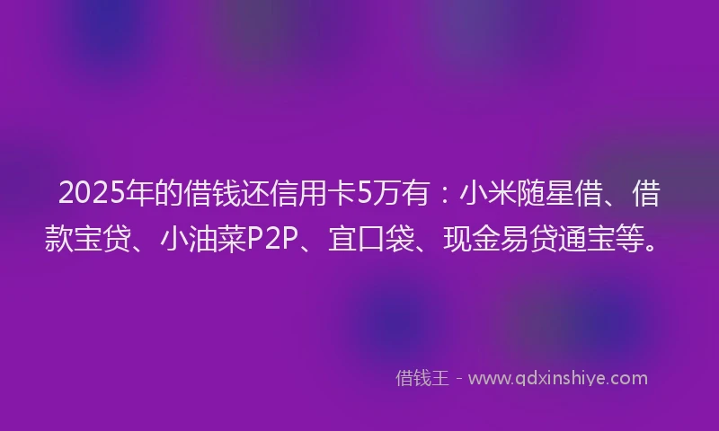 2025年的借钱还信用卡5万有：小米随星借、借款宝贷、小油菜P2P、宜口袋、现金易贷通宝等。