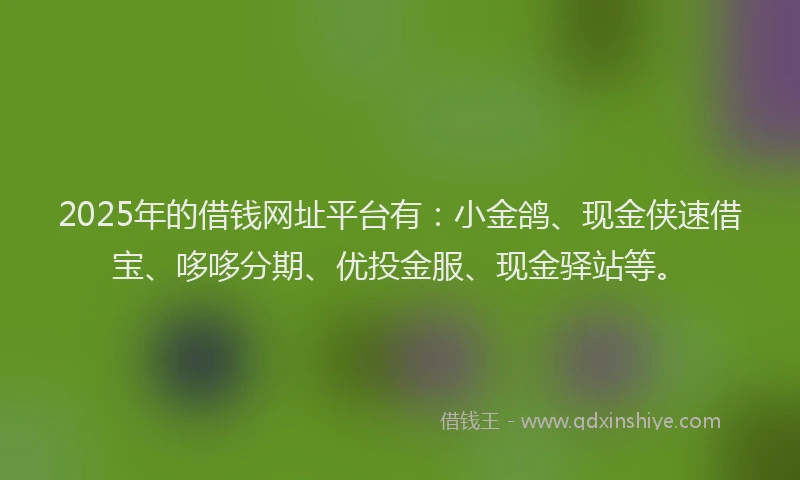 2025年的借钱网址平台有：小金鸽、现金侠速借宝、哆哆分期、优投金服、现金驿站等。