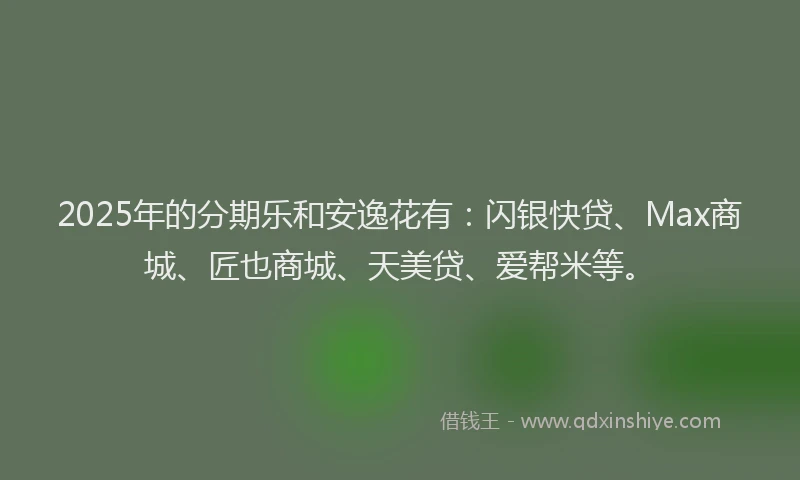 2025年的分期乐和安逸花有：闪银快贷、Max商城、匠也商城、天美贷、爱帮米等。