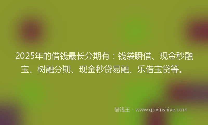 2025年的借钱最长分期有：钱袋瞬借、现金秒融宝、树融分期、现金秒贷易融、乐借宝贷等。
