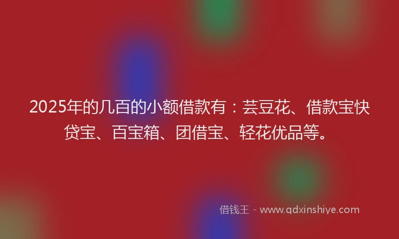 2025年的几百的小额借款有：芸豆花、借款宝快贷宝、百宝箱、团借宝、轻花优品等。