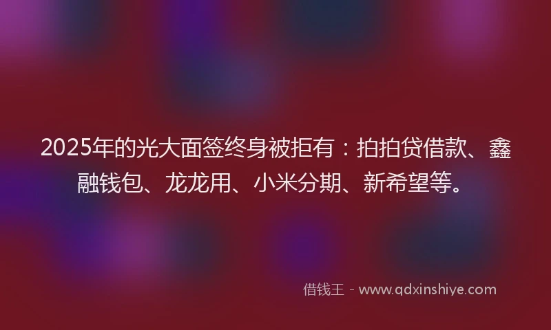 2025年的光大面签终身被拒有：拍拍贷借款、鑫融钱包、龙龙用、小米分期、新希望等。