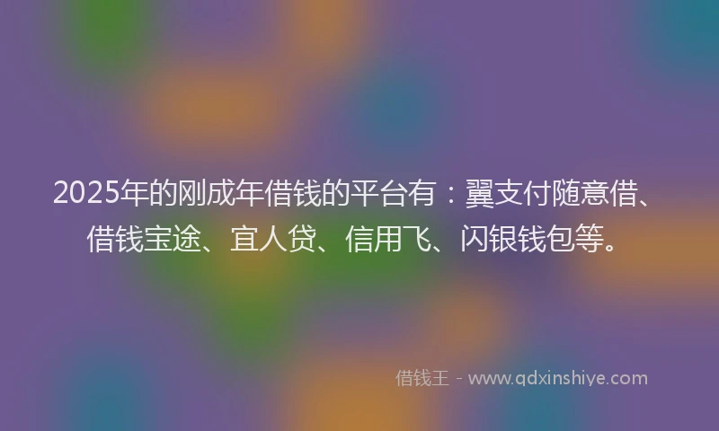 2025年的刚成年借钱的平台有：翼支付随意借、借钱宝途、宜人贷、信用飞、闪银钱包等。