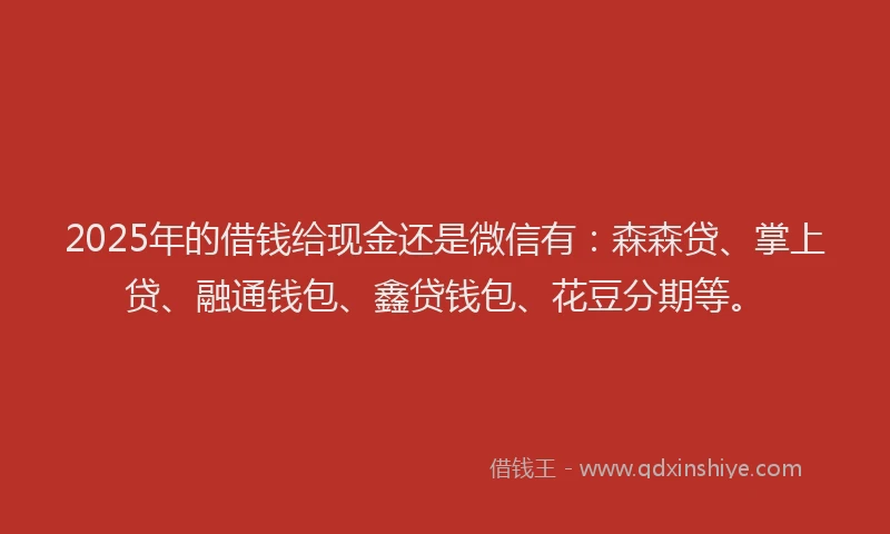 2025年的借钱给现金还是微信有：森森贷、掌上贷、融通钱包、鑫贷钱包、花豆分期等。