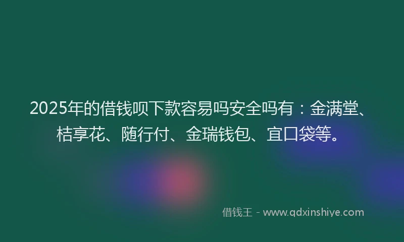 2025年的借钱呗下款容易吗安全吗有：金满堂、桔享花、随行付、金瑞钱包、宜口袋等。