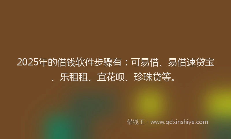 2025年的借钱软件步骤有：可易借、易借速贷宝、乐租租、宜花呗、珍珠贷等。