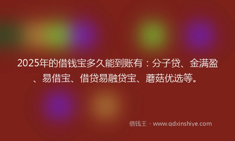 2025年的借钱宝多久能到账有：分子贷、金满盈、易借宝、借贷易融贷宝、蘑菇优选等。