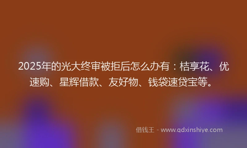 2025年的光大终审被拒后怎么办有：桔享花、优速购、星辉借款、友好物、钱袋速贷宝等。