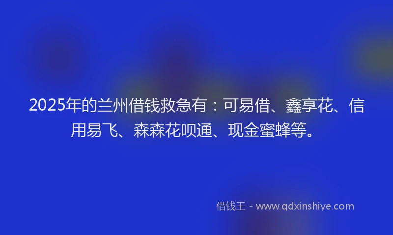 2025年的兰州借钱救急有：可易借、鑫享花、信用易飞、森森花呗通、现金蜜蜂等。
