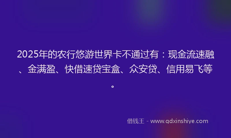 2025年的农行悠游世界卡不通过有：现金流速融、金满盈、快借速贷宝盒、众安贷、信用易飞等。
