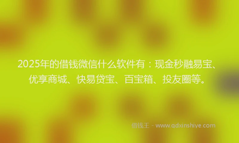 2025年的借钱微信什么软件有：现金秒融易宝、优享商城、快易贷宝、百宝箱、投友圈等。