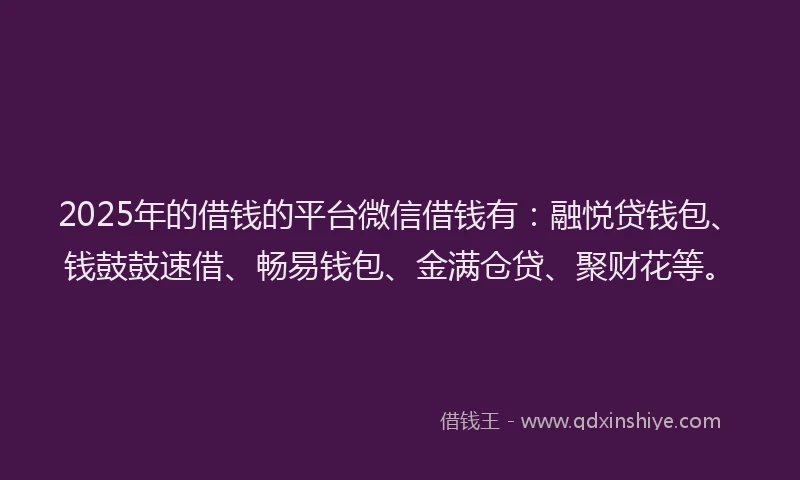 2025年的借钱的平台微信借钱有：融悦贷钱包、钱鼓鼓速借、畅易钱包、金满仓贷、聚财花等。