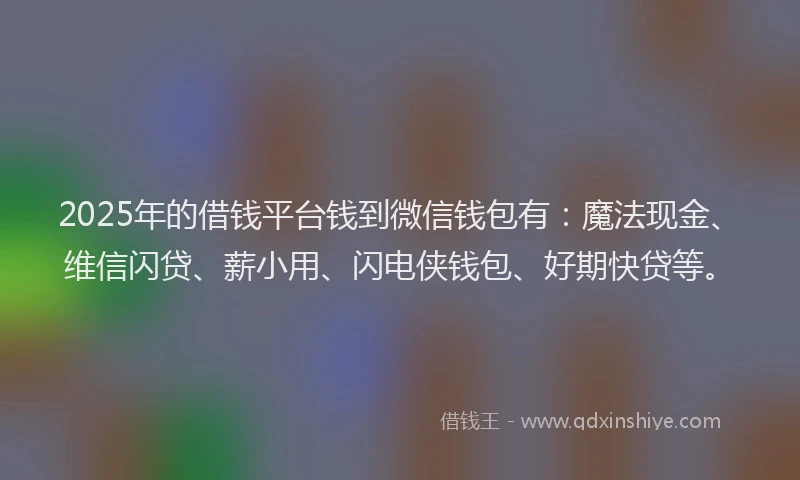 2025年的借钱平台钱到微信钱包有：魔法现金、维信闪贷、薪小用、闪电侠钱包、好期快贷等。