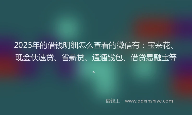 2025年的借钱明细怎么查看的微信有：宝来花、现金侠速贷、省薪贷、通通钱包、借贷易融宝等。