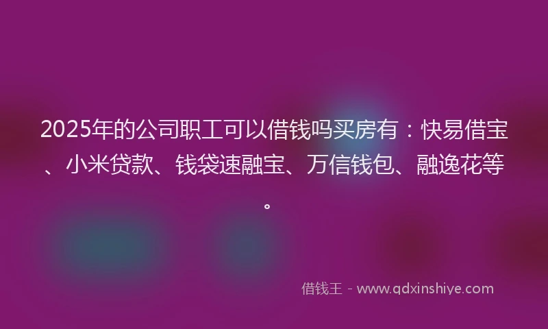 2025年的公司职工可以借钱吗买房有：快易借宝、小米贷款、钱袋速融宝、万信钱包、融逸花等。