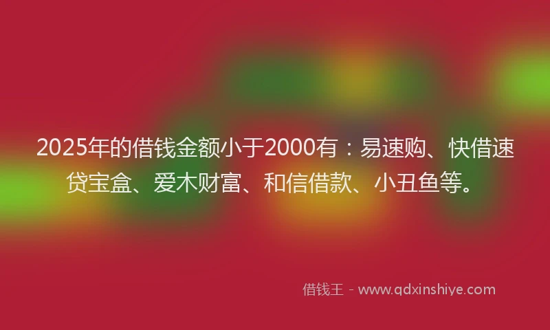 2025年的借钱金额小于2000有：易速购、快借速贷宝盒、爱木财富、和信借款、小丑鱼等。