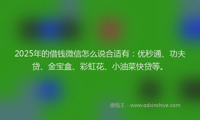 2025年的借钱微信怎么说合适有：优秒通、功夫贷、金宝盒、彩虹花、小油菜快贷等。