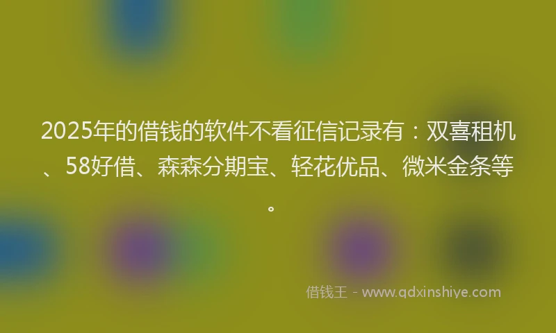 2025年的借钱的软件不看征信记录有：双喜租机、58好借、森森分期宝、轻花优品、微米金条等。
