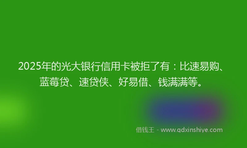 2025年的光大银行信用卡被拒了有：比速易购、蓝莓贷、速贷侠、好易借、钱满满等。