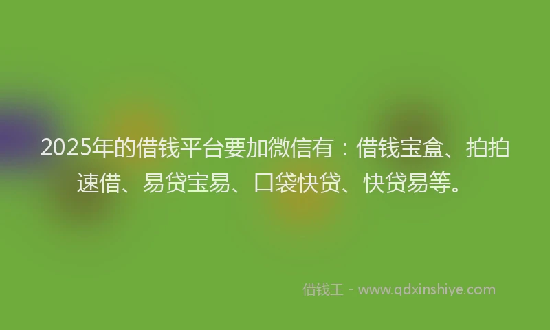 2025年的借钱平台要加微信有：借钱宝盒、拍拍速借、易贷宝易、口袋快贷、快贷易等。