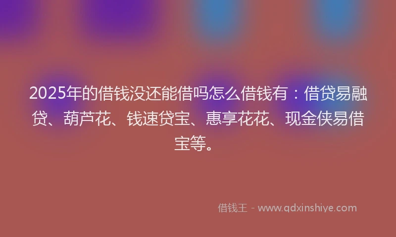 2025年的借钱没还能借吗怎么借钱有：借贷易融贷、葫芦花、钱速贷宝、惠享花花、现金侠易借宝等。