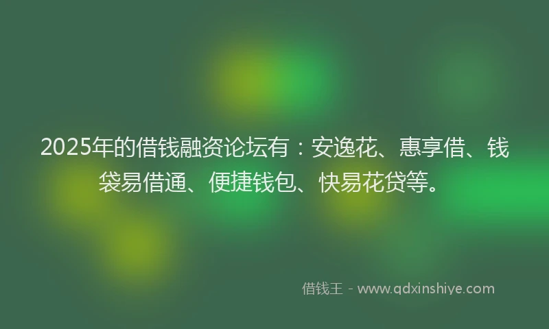 2025年的借钱融资论坛有：安逸花、惠享借、钱袋易借通、便捷钱包、快易花贷等。