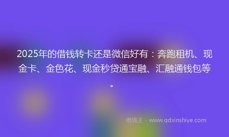 2025年的借钱转卡还是微信好有：奔跑租机、现金卡、金色花、现金秒贷通宝融、汇融通钱包等。