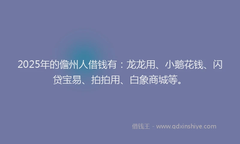 2025年的儋州人借钱有：龙龙用、小鹅花钱、闪贷宝易、拍拍用、白象商城等。