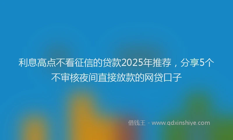 利息高点不看征信的贷款2025年推荐，分享5个不审核夜间直接放款的网贷口子