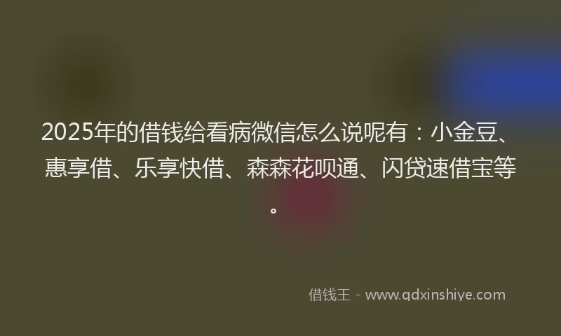 2025年的借钱给看病微信怎么说呢有：小金豆、惠享借、乐享快借、森森花呗通、闪贷速借宝等。