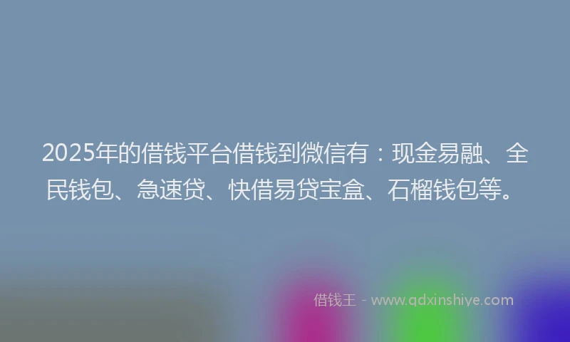 2025年的借钱平台借钱到微信有：现金易融、全民钱包、急速贷、快借易贷宝盒、石榴钱包等。