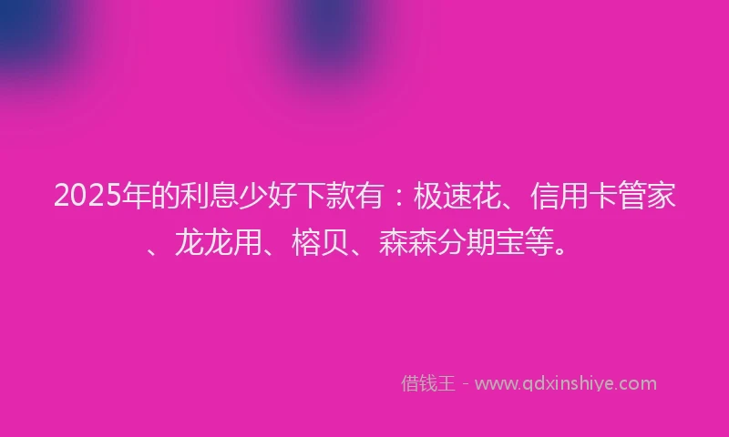 2025年的利息少好下款有：极速花、信用卡管家、龙龙用、榕贝、森森分期宝等。