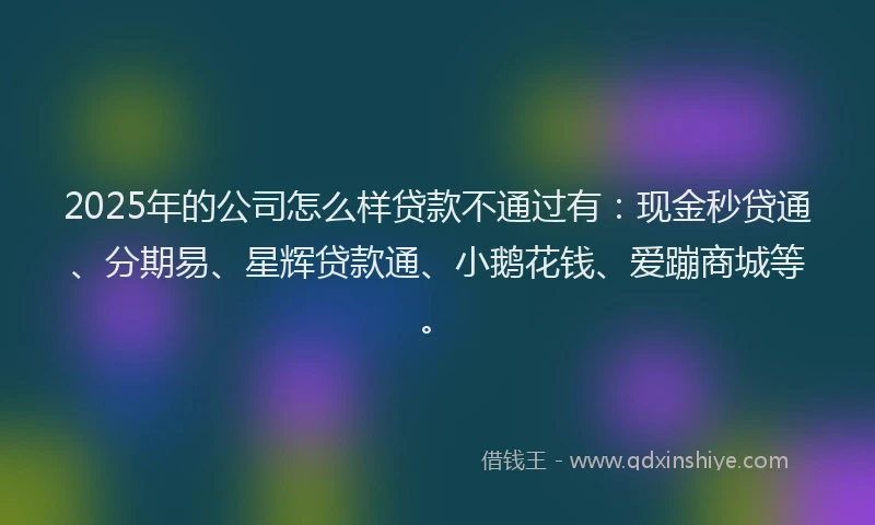 2025年的公司怎么样贷款不通过有：现金秒贷通、分期易、星辉贷款通、小鹅花钱、爱蹦商城等。