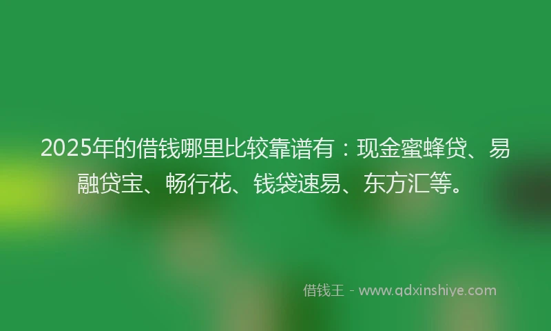 2025年的借钱哪里比较靠谱有：现金蜜蜂贷、易融贷宝、畅行花、钱袋速易、东方汇等。
