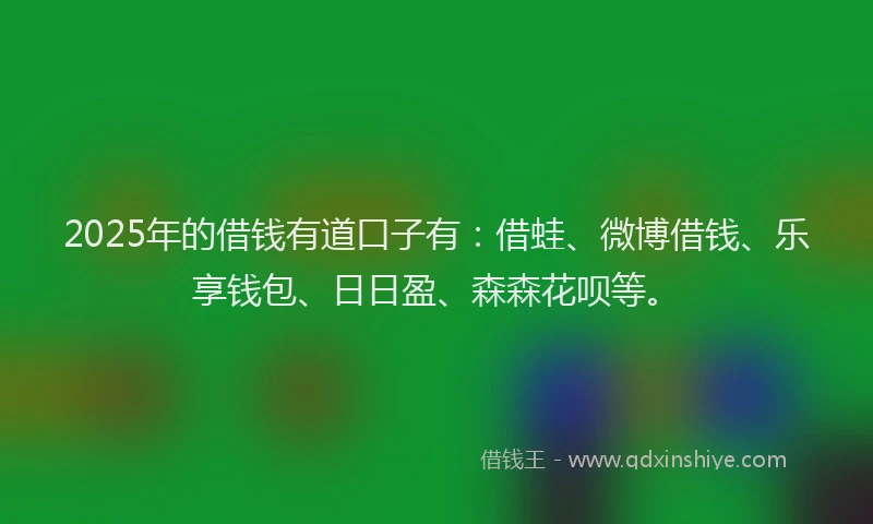 2025年的借钱有道口子有：借蛙、微博借钱、乐享钱包、日日盈、森森花呗等。