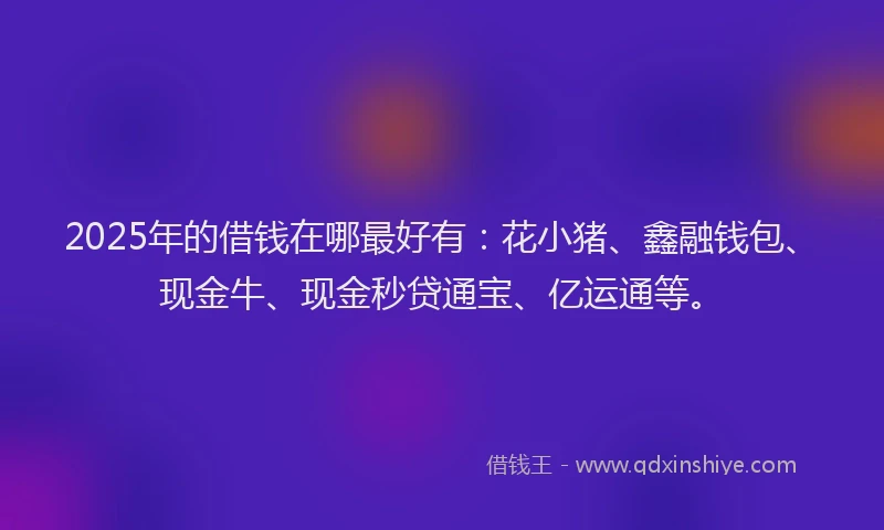 2025年的借钱在哪最好有：花小猪、鑫融钱包、现金牛、现金秒贷通宝、亿运通等。