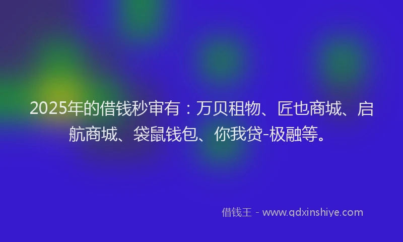 2025年的借钱秒审有：万贝租物、匠也商城、启航商城、袋鼠钱包、你我贷-极融等。