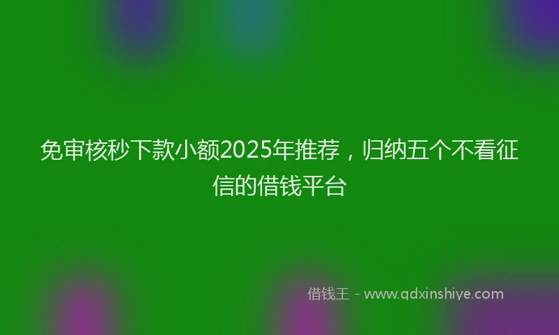 免审核秒下款小额2025年推荐，归纳五个不看征信的借钱平台