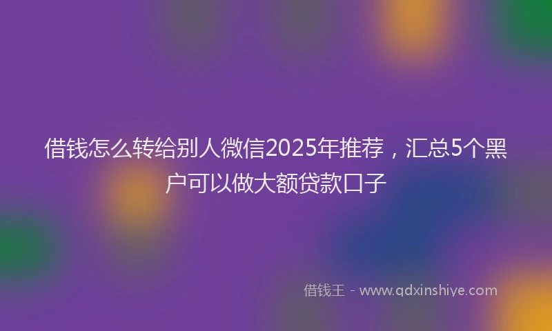 借钱怎么转给别人微信2025年推荐，汇总5个黑户可以做大额贷款口子