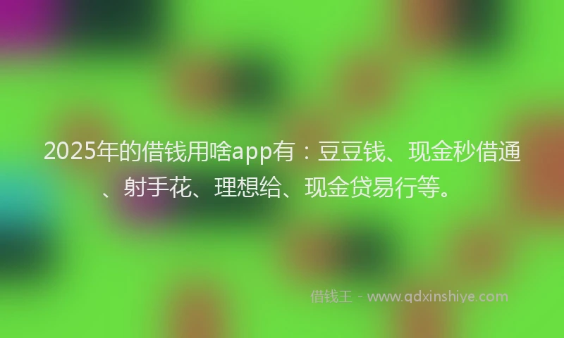 2025年的借钱用啥app有：豆豆钱、现金秒借通、射手花、理想给、现金贷易行等。