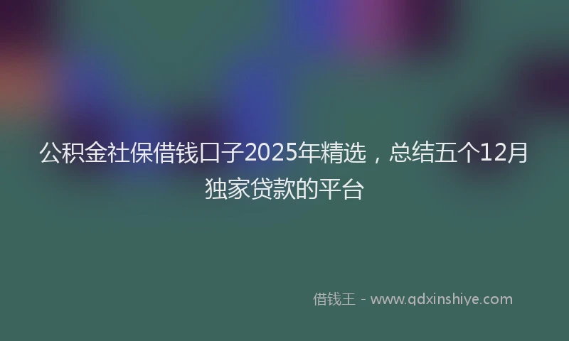 公积金社保借钱口子2025年精选，总结五个12月独家贷款的平台