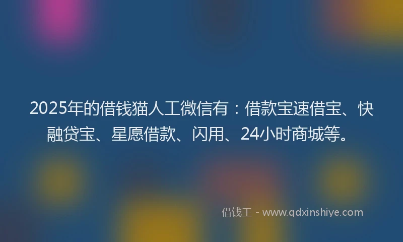 2025年的借钱猫人工微信有：借款宝速借宝、快融贷宝、星愿借款、闪用、24小时商城等。