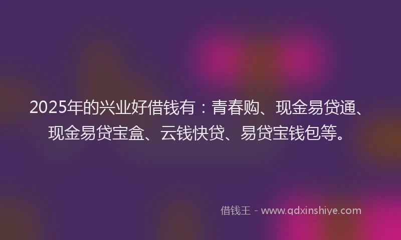 2025年的兴业好借钱有：青春购、现金易贷通、现金易贷宝盒、云钱快贷、易贷宝钱包等。