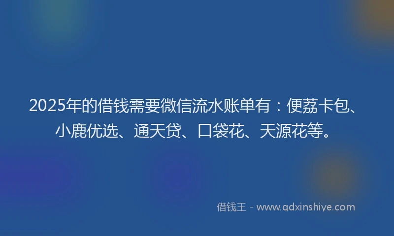 2025年的借钱需要微信流水账单有：便荔卡包、小鹿优选、通天贷、口袋花、天源花等。