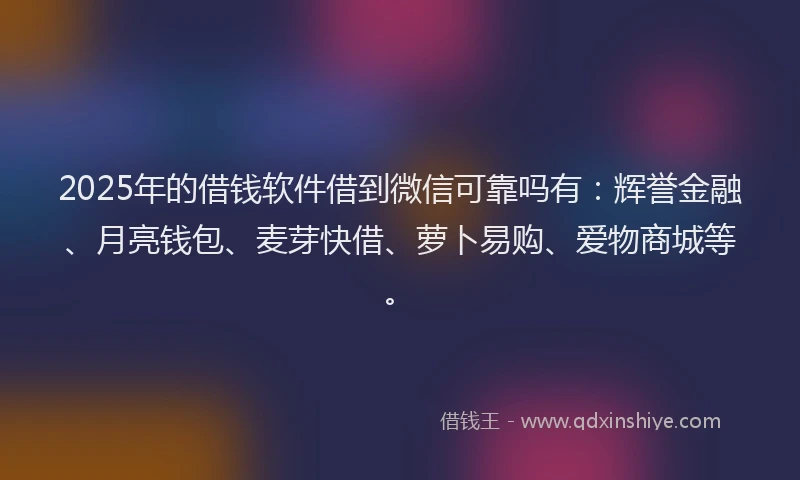2025年的借钱软件借到微信可靠吗有：辉誉金融、月亮钱包、麦芽快借、萝卜易购、爱物商城等。