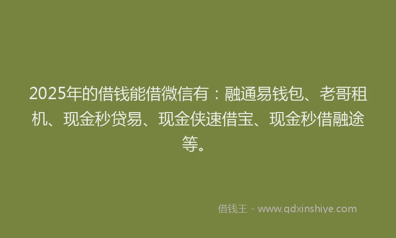 2025年的借钱能借微信有：融通易钱包、老哥租机、现金秒贷易、现金侠速借宝、现金秒借融途等。
