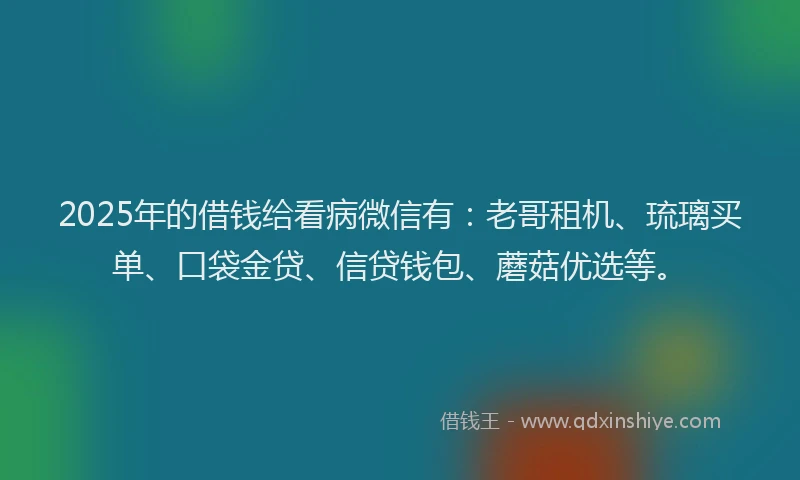 2025年的借钱给看病微信有：老哥租机、琉璃买单、口袋金贷、信贷钱包、蘑菇优选等。